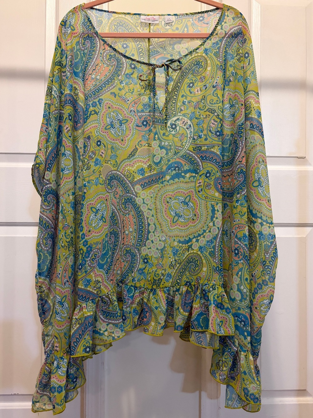 Sweet Pea for New York & Company by Stacy Frati ruffled green paisley swim cover